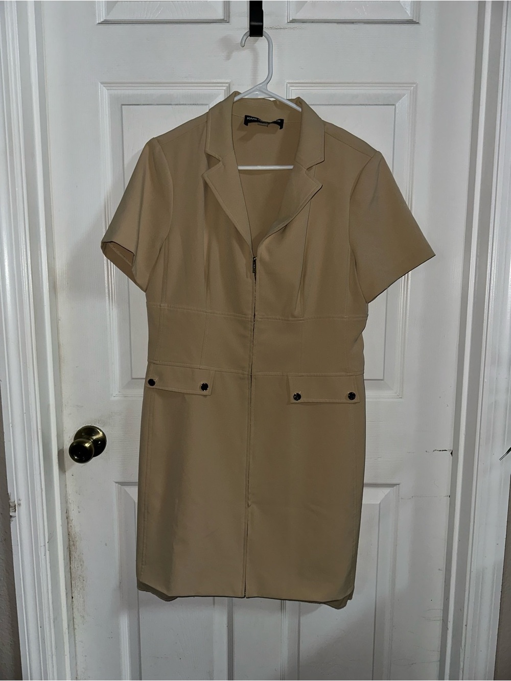 Karl Lagerfeld Paris Short Sleve Shirt Dress Beige Size 12